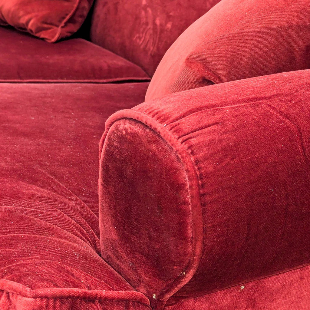 Crate & Barrel Red Velvet Camelback Loveseat