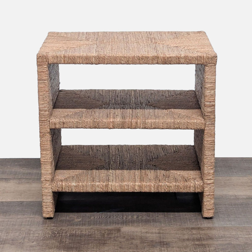 3. Pottery Barn console table with natural oil finish, Red Mahogany frame, and adjustable levelers for stability.