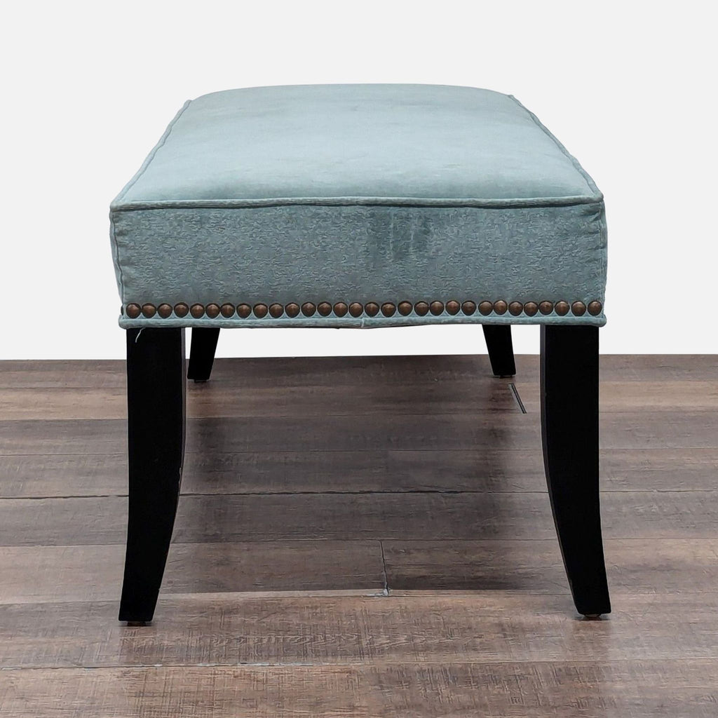 3. Rectangular bench from Stools, Ottomans & Benches, featuring natural linen upholstery and sleek dark legs.