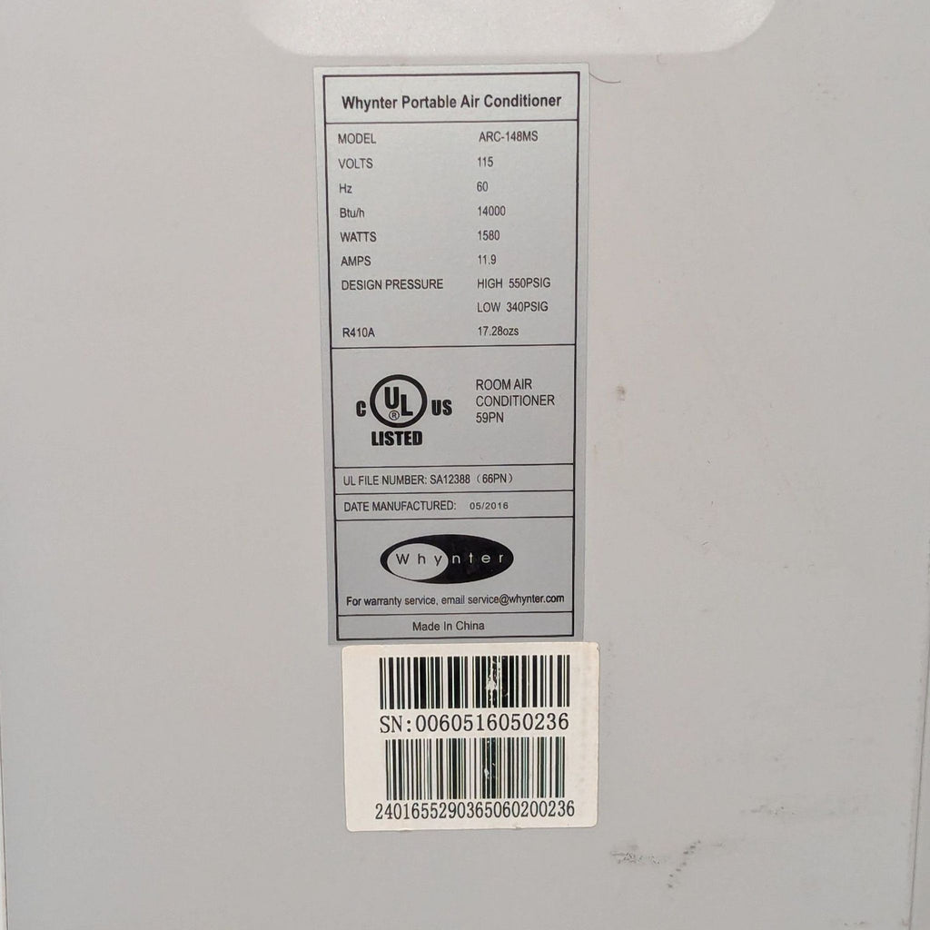 Whynter Portable Air Conditioner - Reliable Cooling for Home or Office