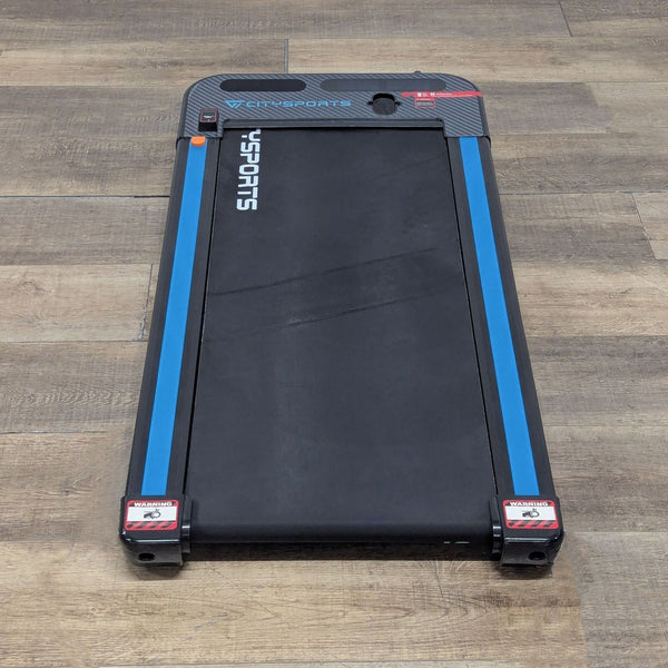 Compact CitySports CS-WP2 walking treadmill with blue accents, designed for home or office gym use.