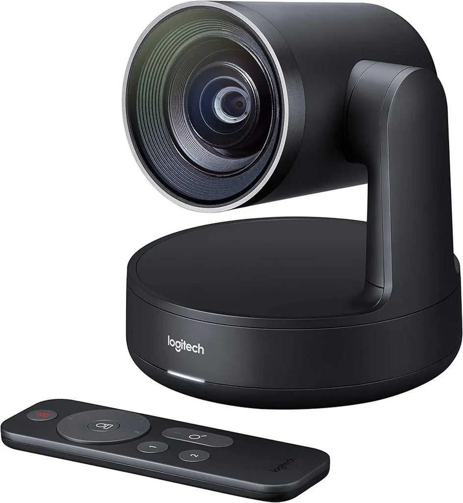 Sleek Logitech webcam providing high-quality video and easy USB setup, perfect for offices and teams.
