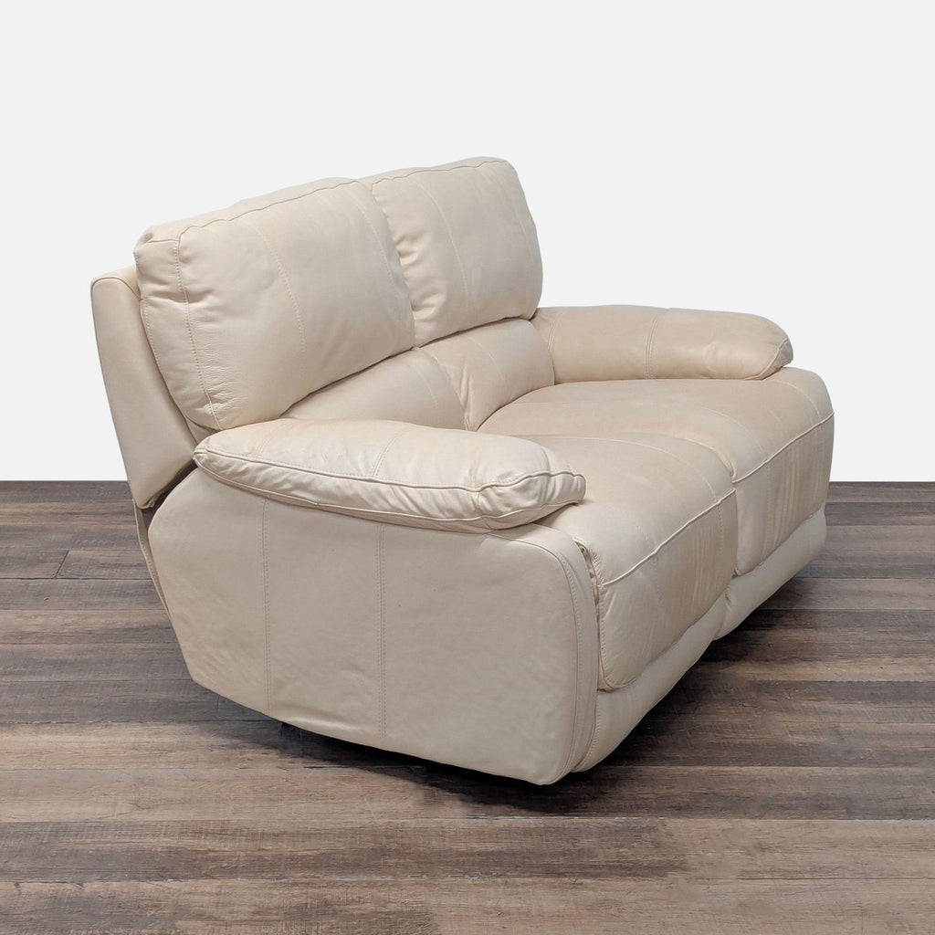 Traditional Cream Leather Reclining Loveseat