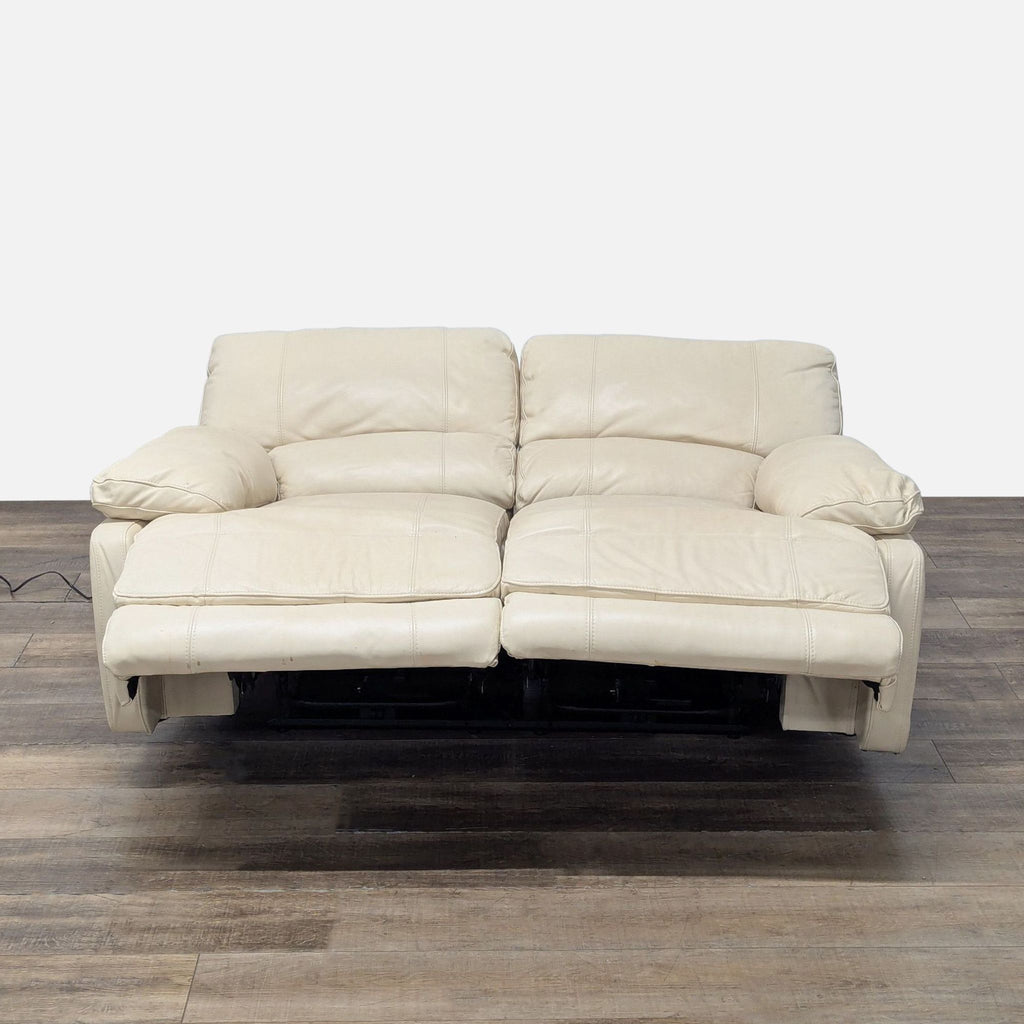 Traditional Cream Leather Reclining Loveseat