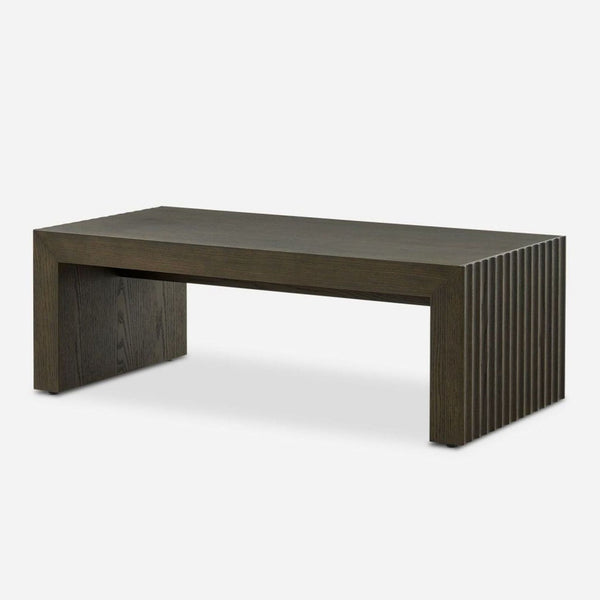 1. Castlery Sloane Coffee Table in gray oak veneer, featuring fluted slab legs and a modern, rectangular design.