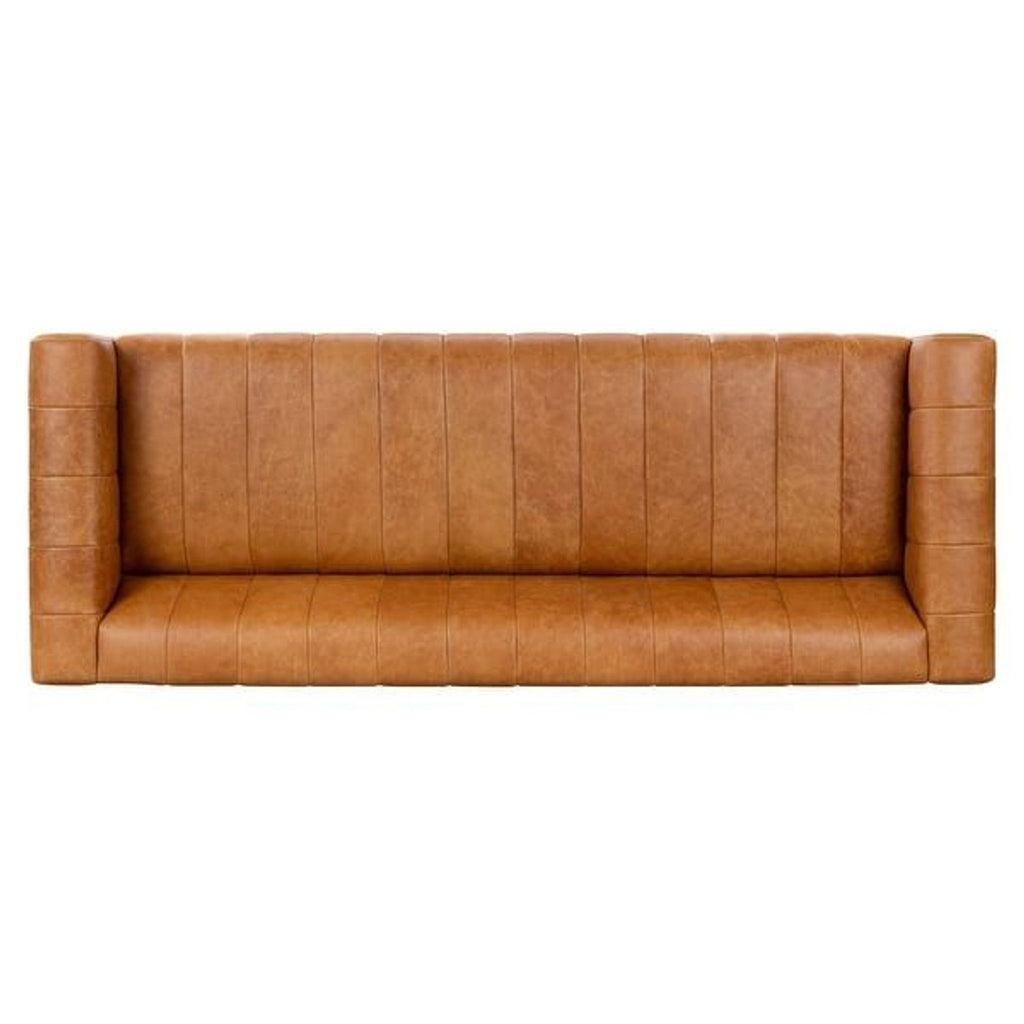 2. Front view of the Poly & Bark Canale sofa, featuring buttery-soft, channel-tufted Italian leather.