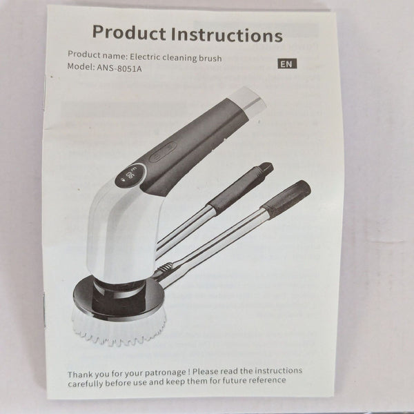 1. Instruction manual for the YKYI ANS-8051A 8-in-1 electric cleaning brush, showing the device and attachments.  
