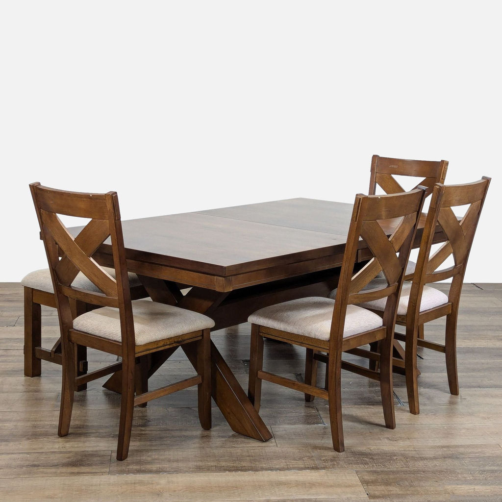 Roundhill Furniture 6-Piece Wooden Dining Set with Cushioned Chairs And Bench