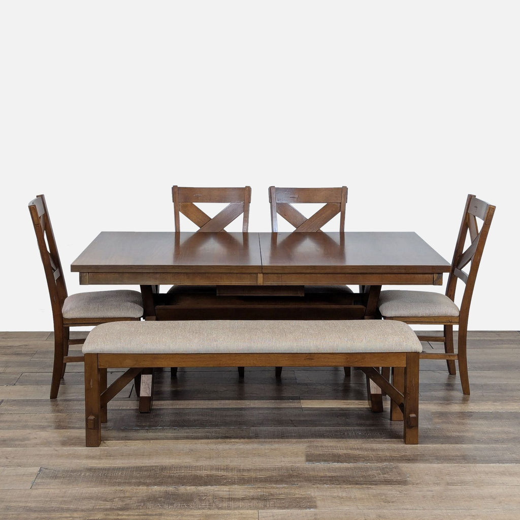 Roundhill Furniture 6-Piece Wooden Dining Set with Cushioned Chairs And Bench