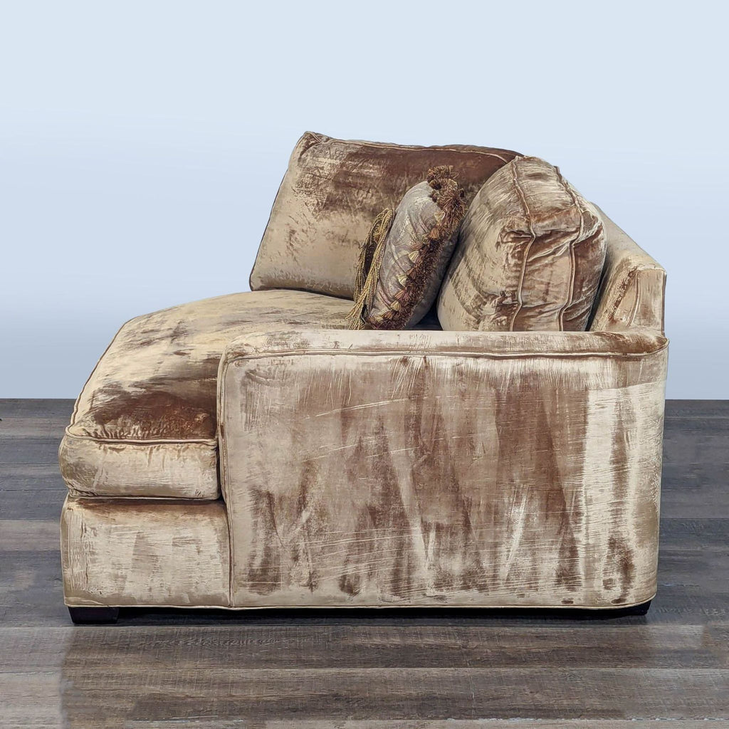 Executive Seating Corp. Gold Velvet Corner Sofa with Decorative Pillow