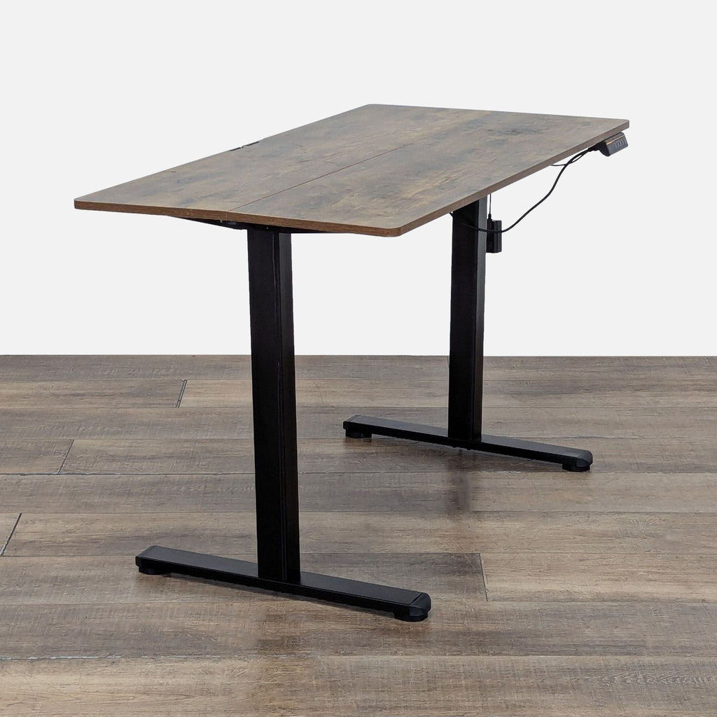 Electric Height Adjustable Standing Desk with Wood Finish