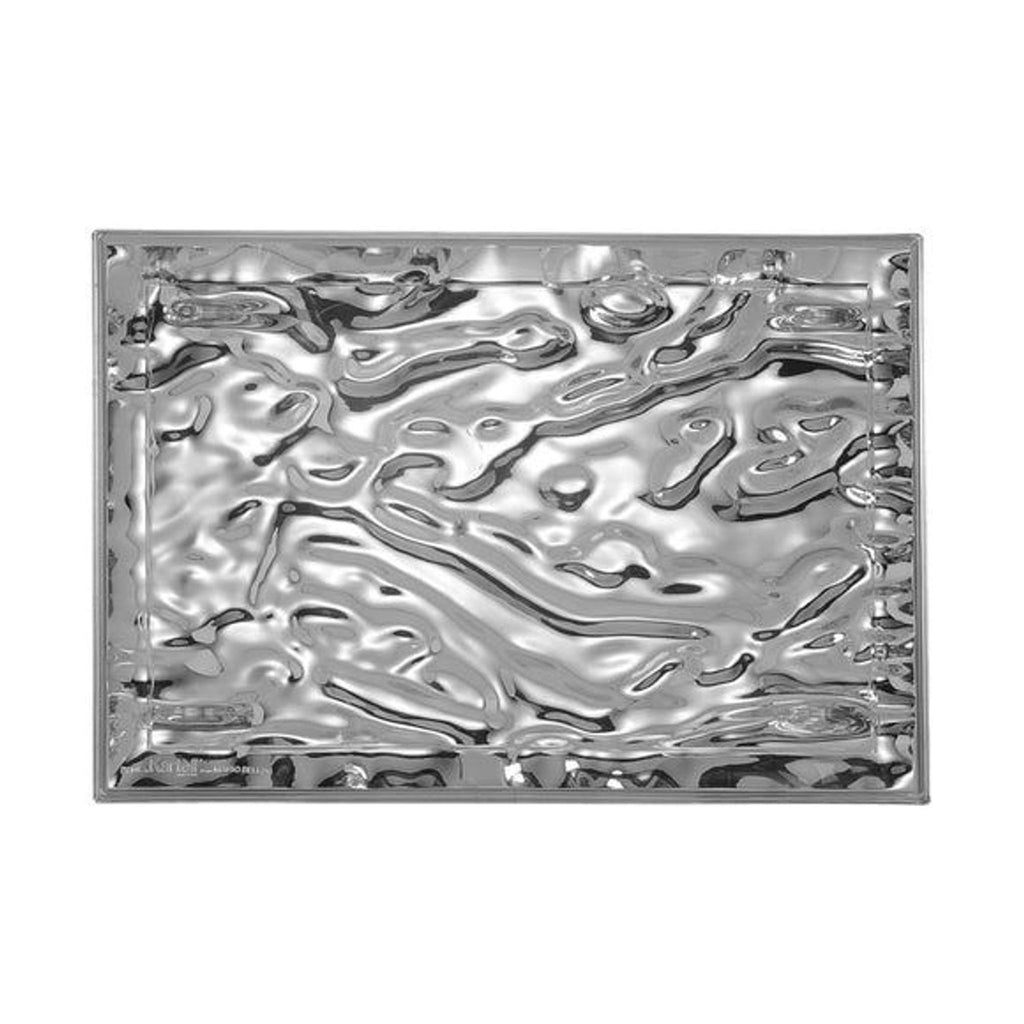 Large rectangular chrome tray with flowing, rippled patterns that resemble water or mountain streams.