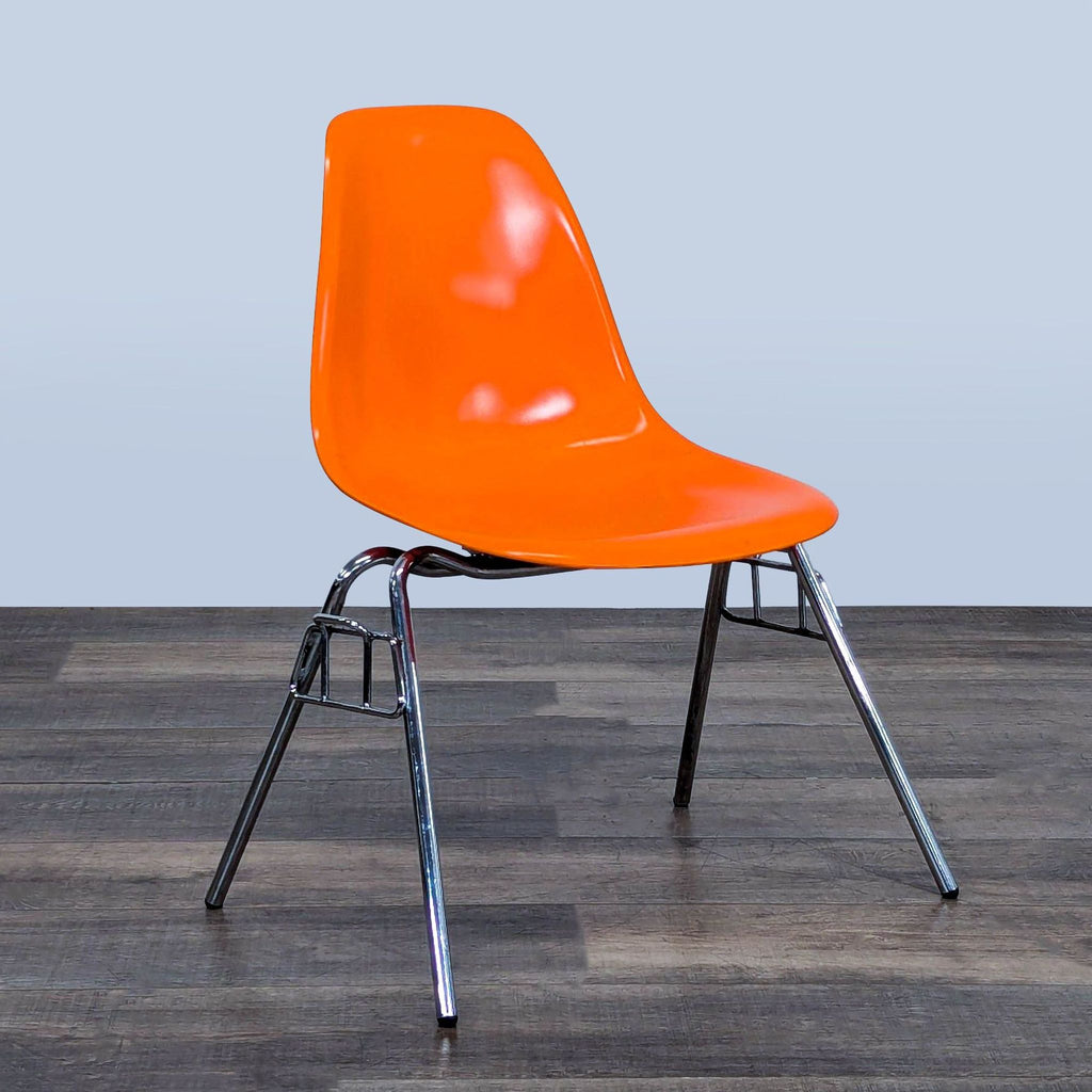 Set of 3 Orange Modern Plastic Chairs with Chrome Legs