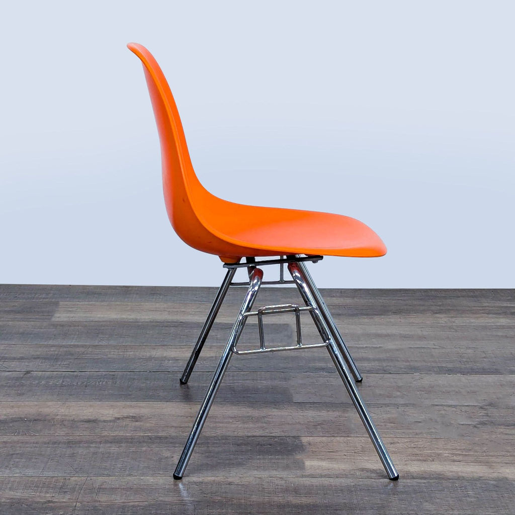 Set of 3 Orange Modern Plastic Chairs with Chrome Legs