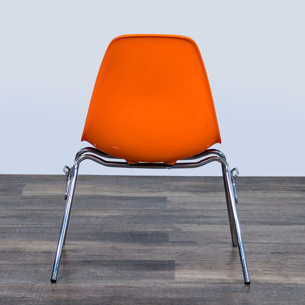 Set of 3 Orange Modern Plastic Chairs with Chrome Legs