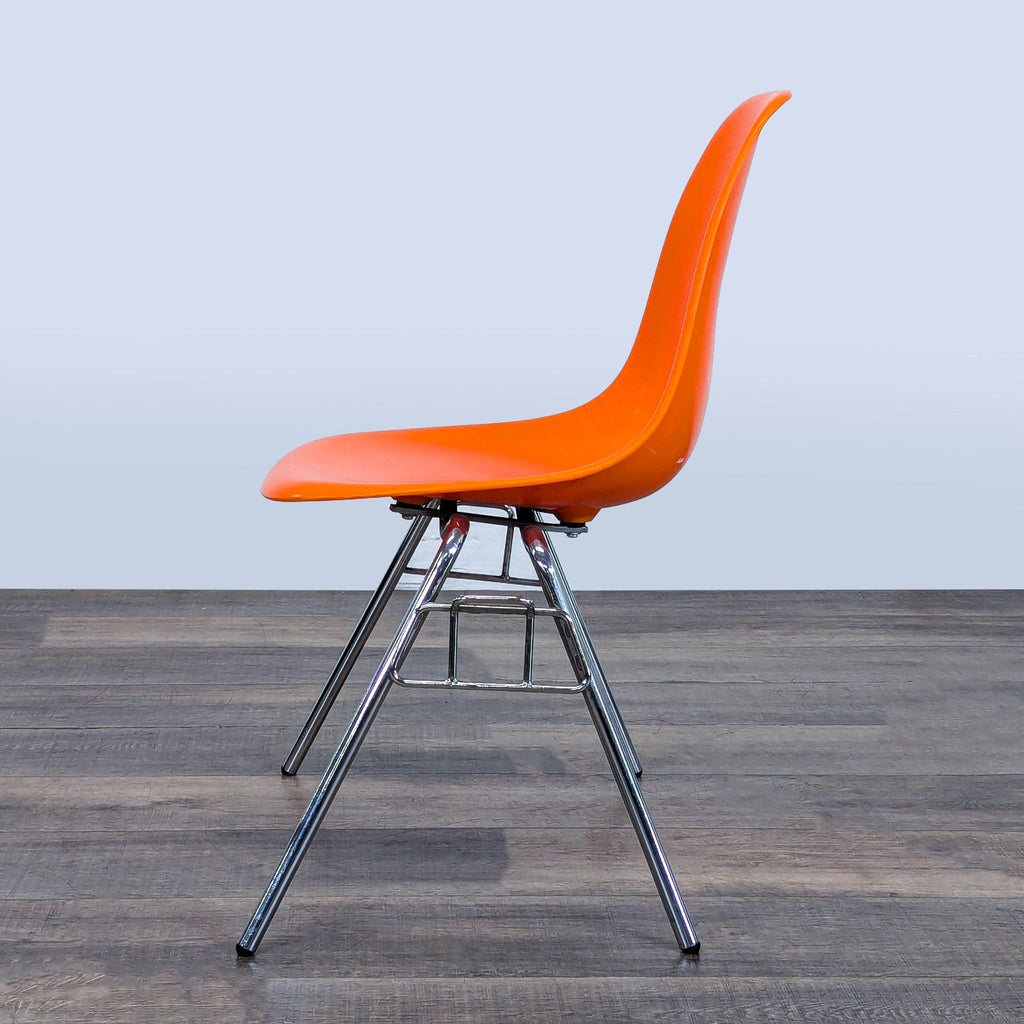 Set of 3 Orange Modern Plastic Chairs with Chrome Legs