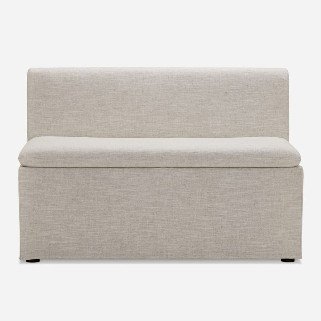 1. Front view of a Castlery bench from the Stools, Ottomans & Benches category with light fabric upholstery.  