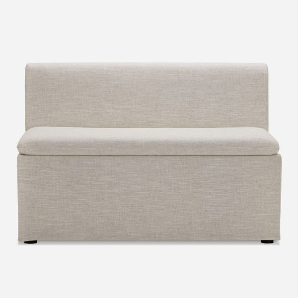 1. Front view of a Castlery bench from the Stools, Ottomans & Benches category with light fabric upholstery.  