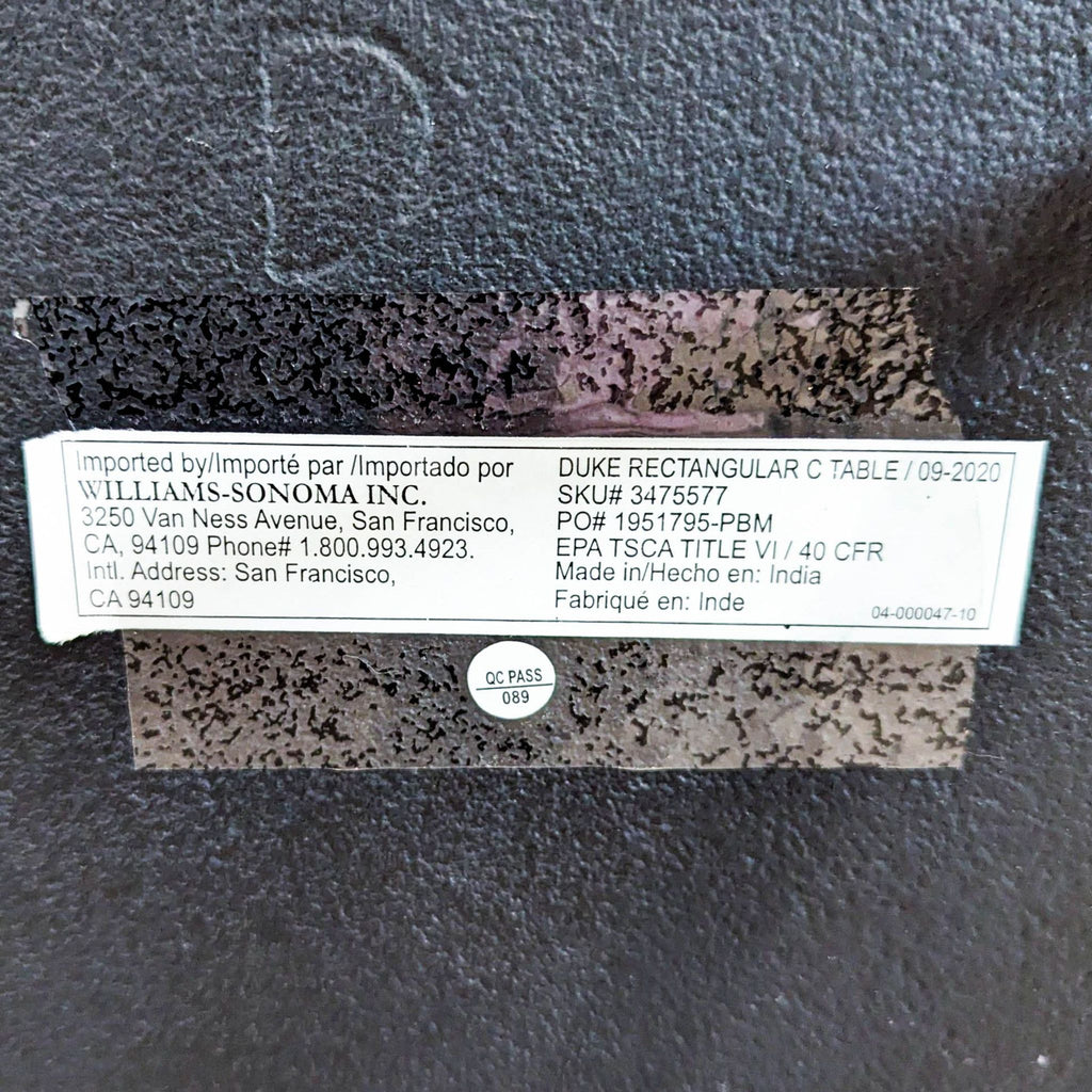 Williams-Sonoma/Pottery Barn Duke Rectangular C-Table