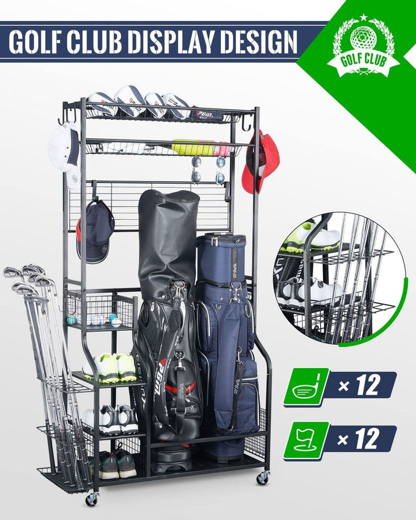 Mythinglogic Golf Bag Stand, Golf Organizer with Extra Top Organizer Model M529AB