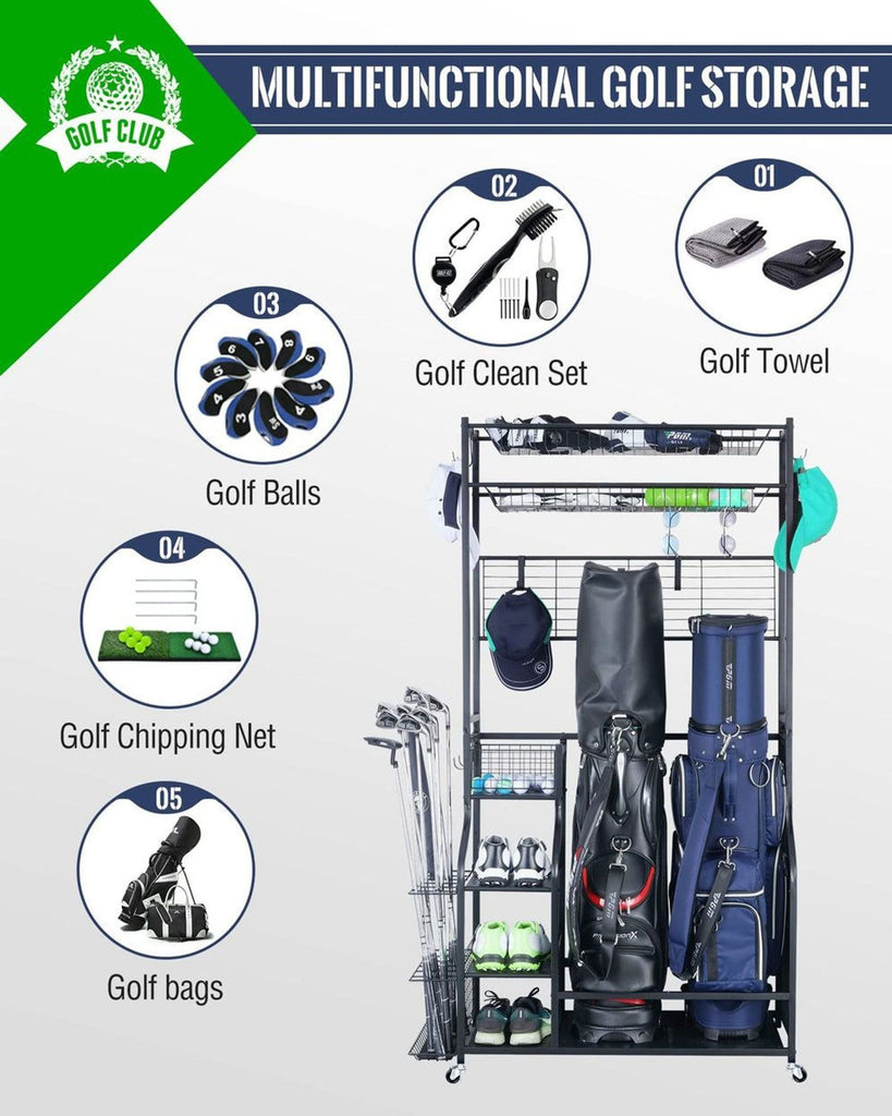 Mythinglogic Golf Bag Stand, Golf Organizer with Extra Top Organizer Model M529AB