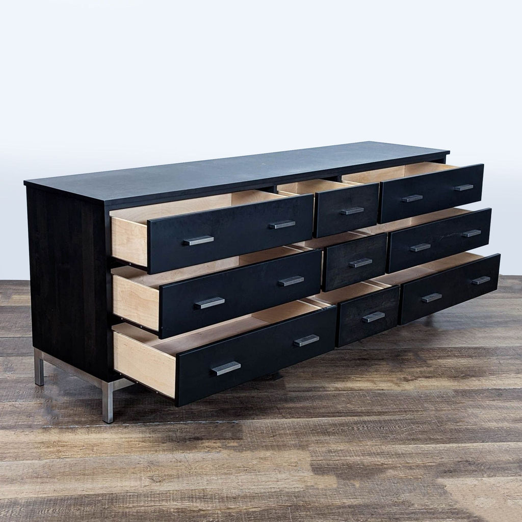 Room & Board Modern Black 9-Drawer Dresser with Metal Accents