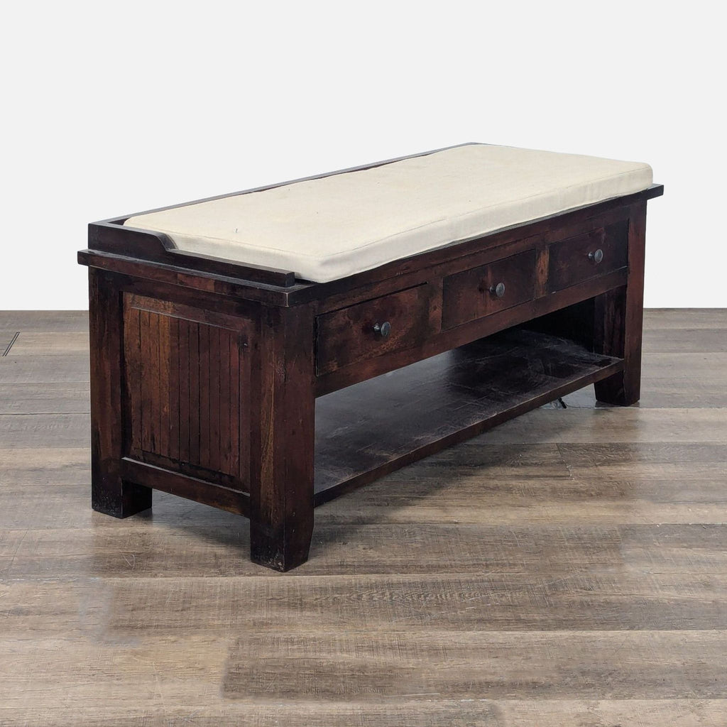 Pottery Barn Three Drawer Storage Bench with Cushion