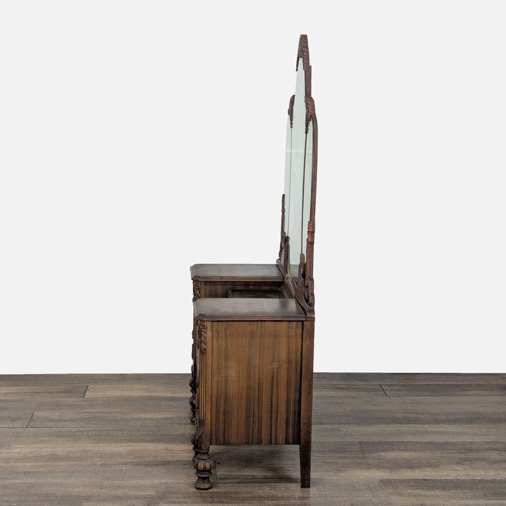 Antique Art Nouveau Vanity with a Three-Panel Mirror