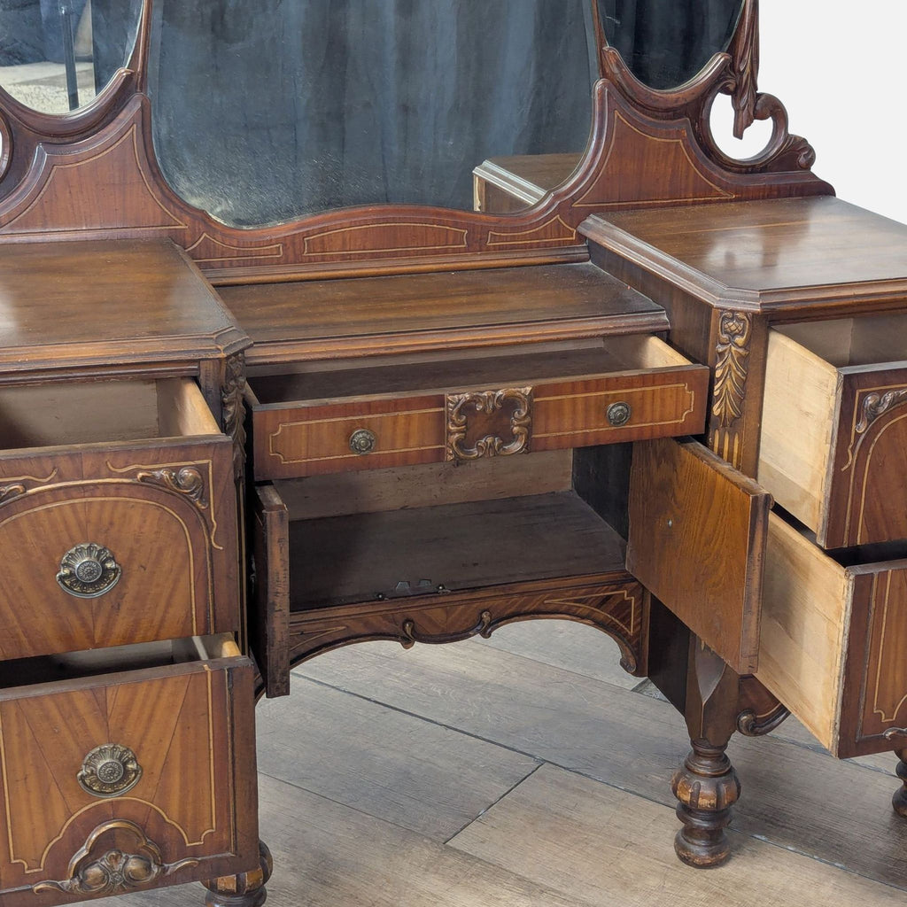 Antique Art Nouveau Vanity with a Three-Panel Mirror
