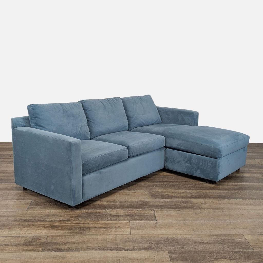 Crate and Barrel Blue Sectional Sofa with Chaise