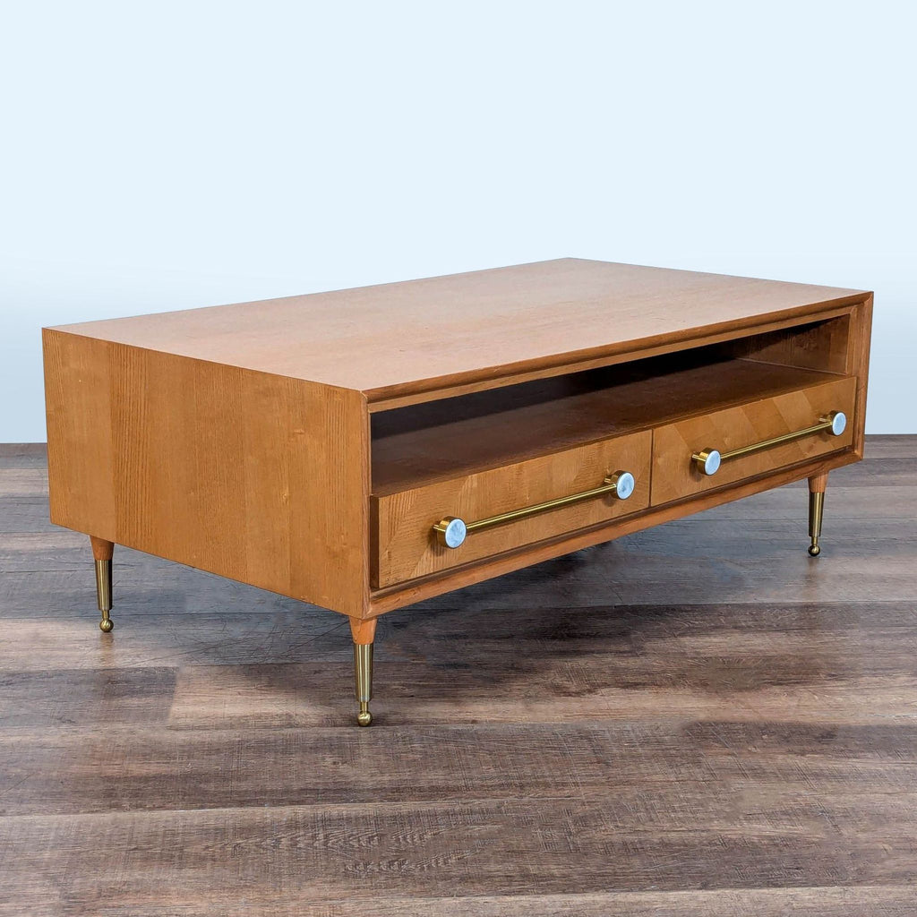 Anthropologie Wood Coffee Table with Storage Drawers