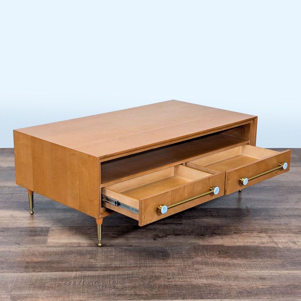 Anthropologie Wood Coffee Table with Storage Drawers