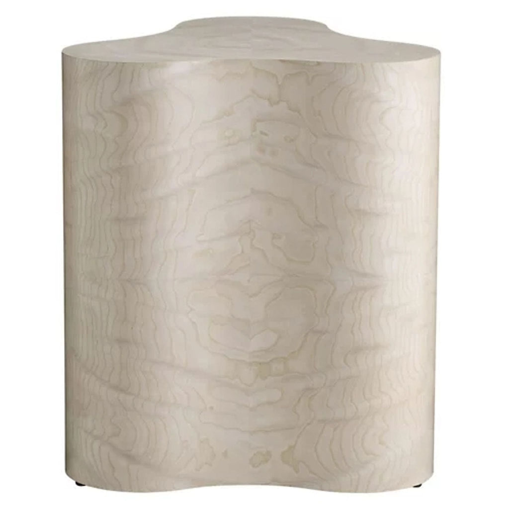 Triangular Jojo End Table by Arteriors Home with continuous ash veneer grain and sturdy pedestal base.