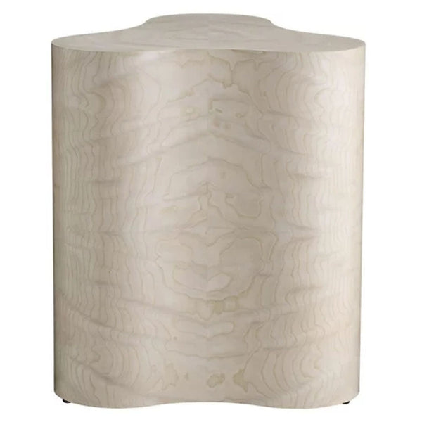 Triangular Jojo End Table by Arteriors Home with continuous ash veneer grain and sturdy pedestal base.