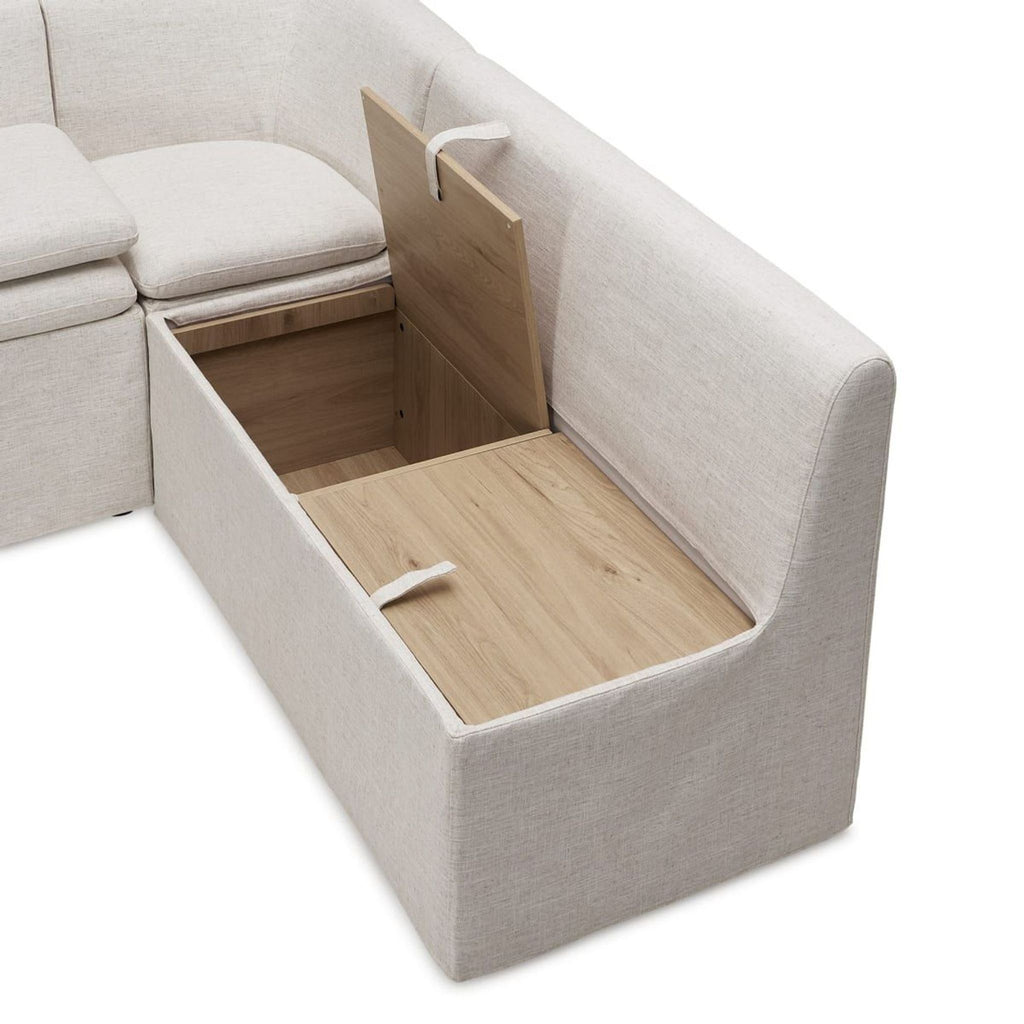 2. Sectional sofa from Castlery with open hidden storage compartment and removable, washable linen slipcovers.  