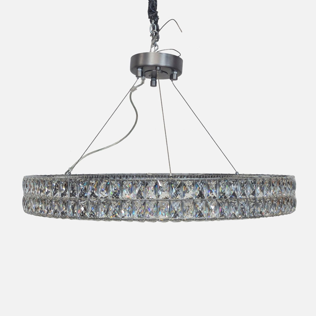 1. Circular crystal and metal ceiling light by Reperch with adjustable cables, modern and elegant lighting fixture.