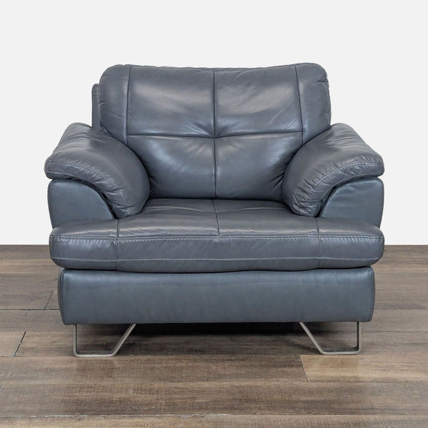 1. Ashley Furniture lounge chair with top-grain leather, tufted details, DuraBlend upholstery, and metal feet, front view.