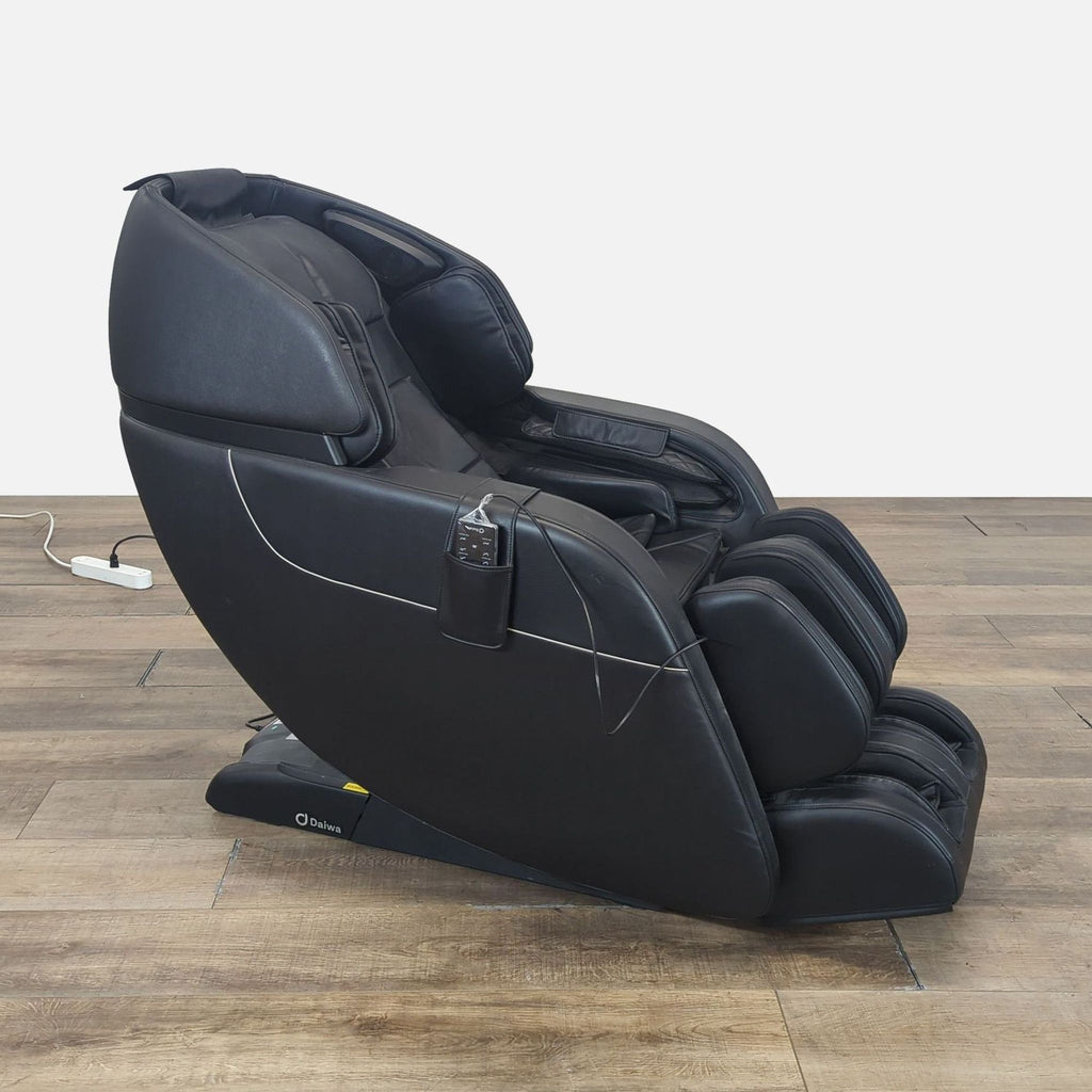 2. Side view of the Daiwa Legacy 4 massage chair showing space-saving design, remote pocket, and ergonomic contour.