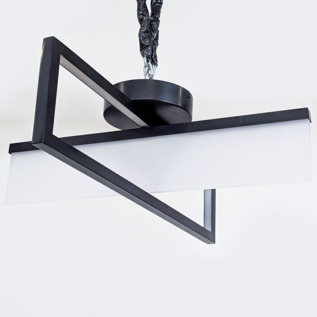 3. Contemporary cross-frame light from Reperch with white frosted panels, black trim, and a chain suspension.