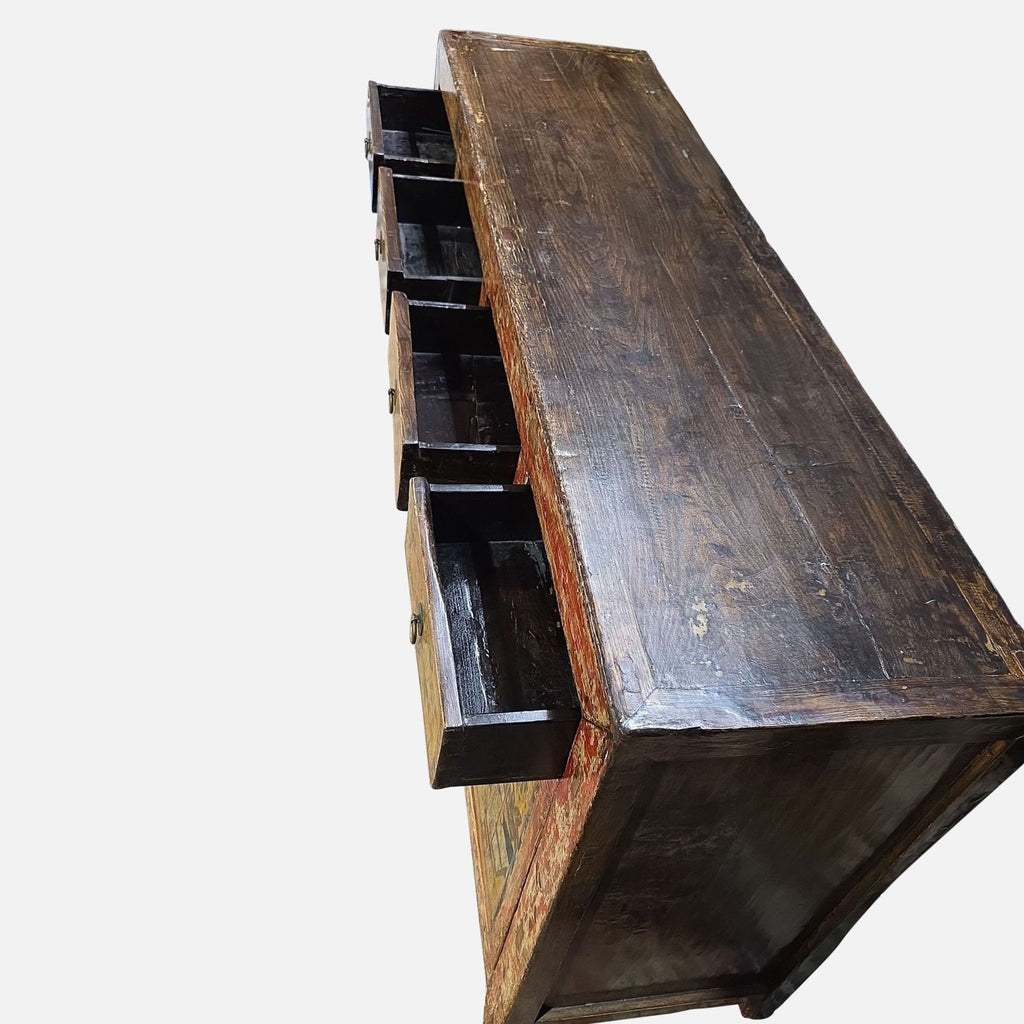 Antique Asian Hand-Painted Sideboard with Brass Hardware