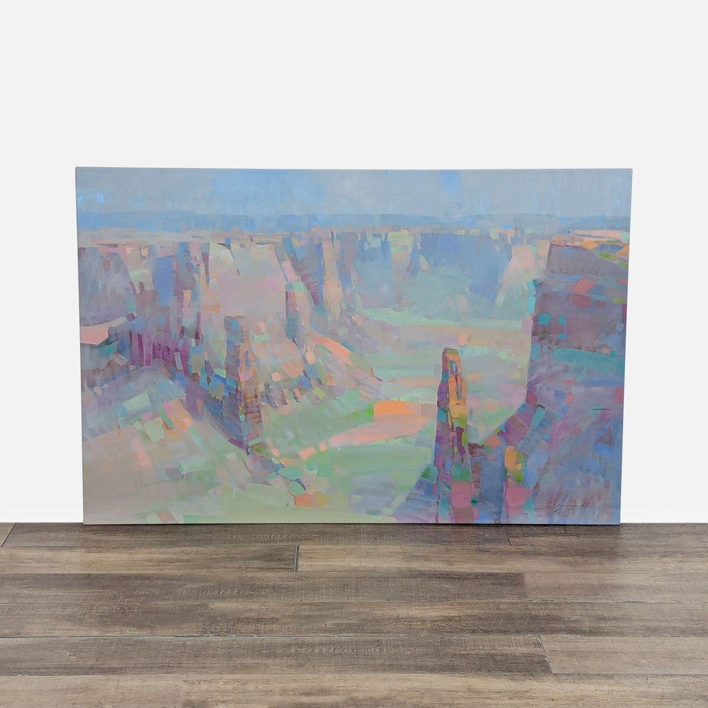 Impressionist oil painting of a Utah canyon by Vahe Yeremyan, showing soft pastel colors and abstract forms.  
