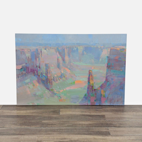 Impressionist oil painting of a Utah canyon by Vahe Yeremyan, showing soft pastel colors and abstract forms.  