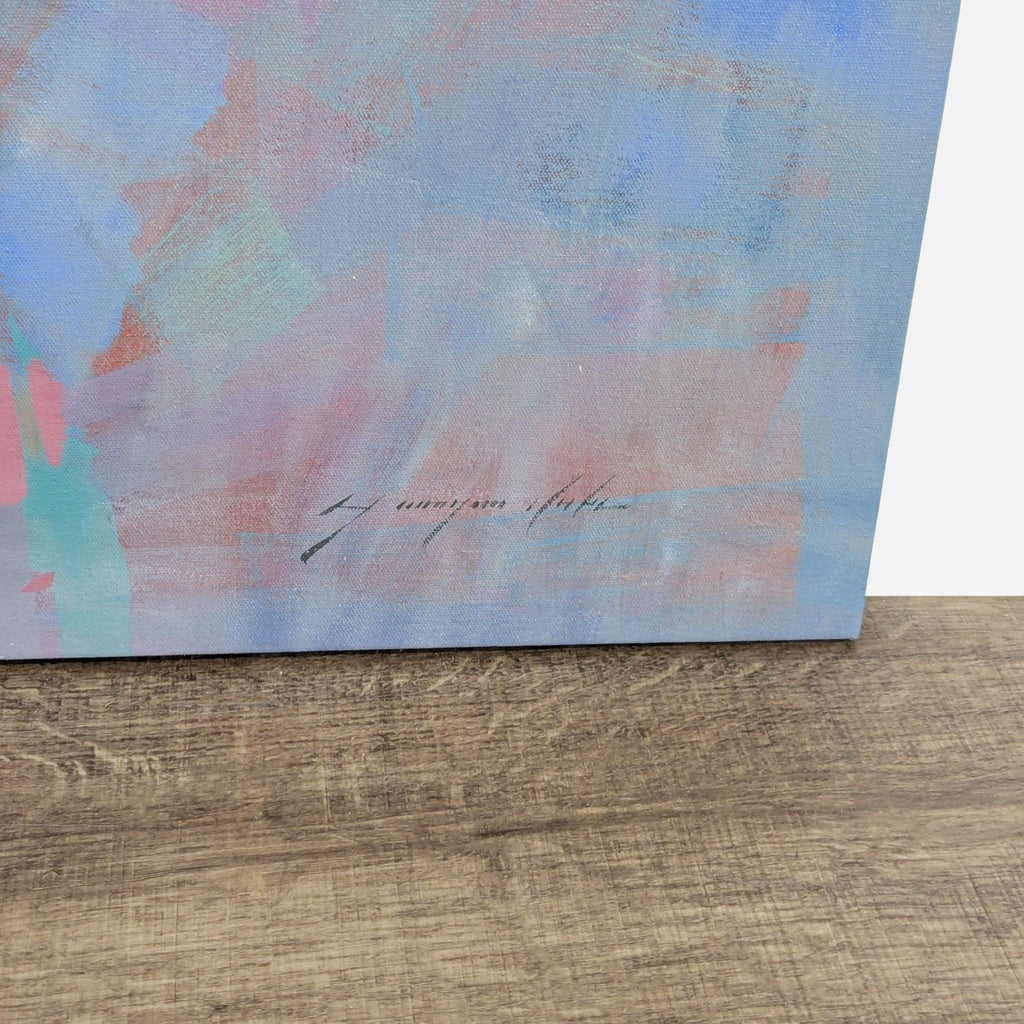 Close-up of the artist Vahe Yeremyan’s signature on the impressionist Utah canyon oil painting.  