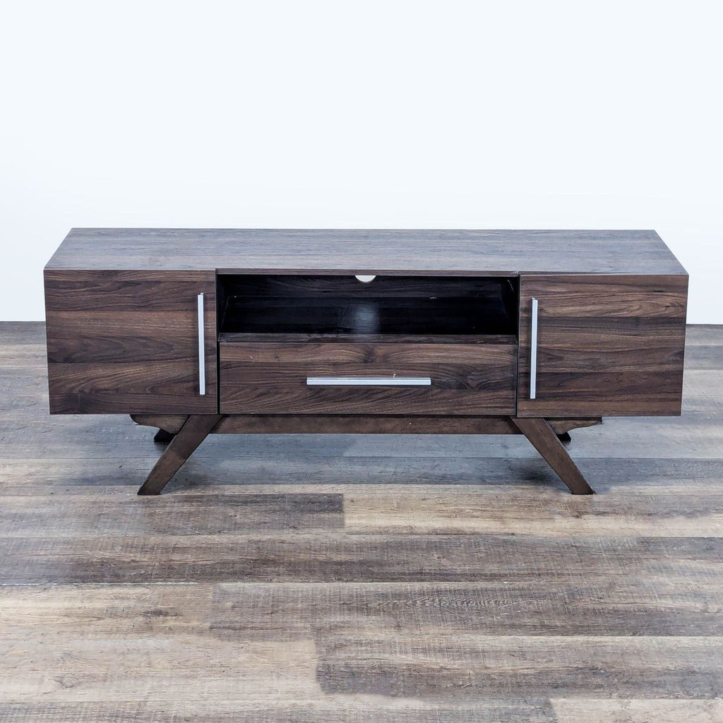 3. Modern Reperch entertainment center in engineered wood and MDF, featuring two cabinets, drawer, and an open shelf.