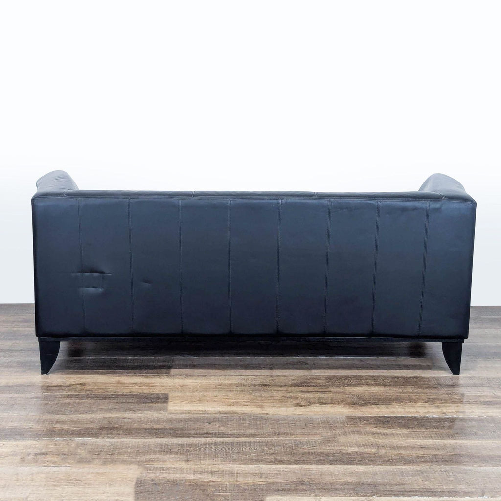 IKEA 3-Seat Black Leather Modern Sofa
