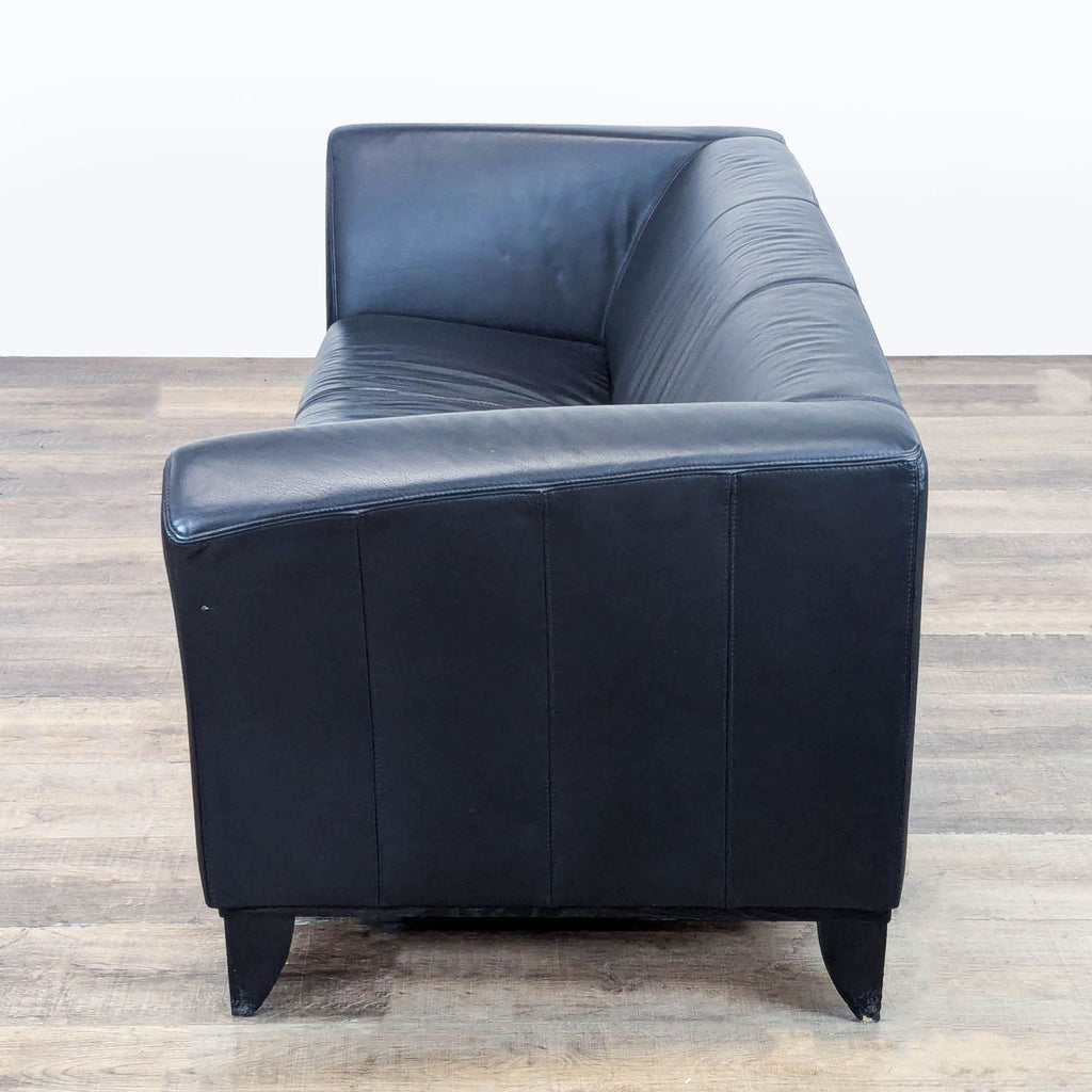 IKEA 3-Seat Black Leather Modern Sofa