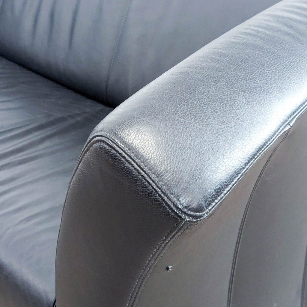 IKEA 3-Seat Black Leather Modern Sofa