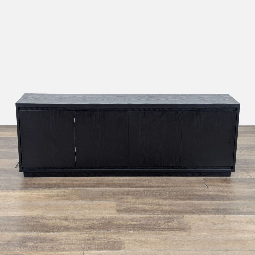 1. Black Reperch entertainment center with four beveled doors and a modern, minimalist contemporary design.