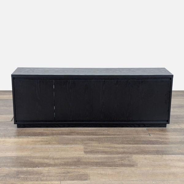 1. Black Reperch entertainment center with four beveled doors and a modern, minimalist contemporary design.