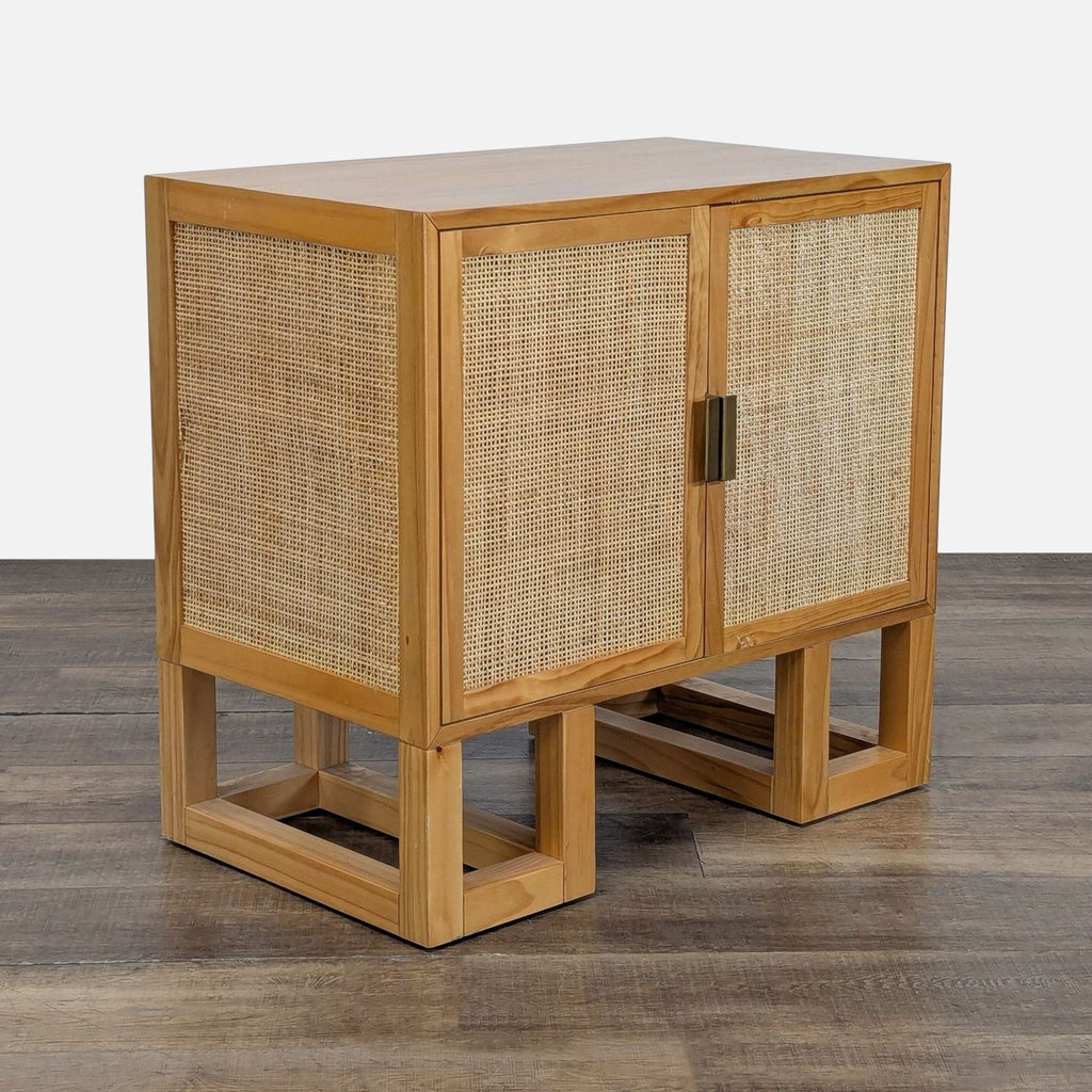 Wood Cabinet with Rattan Doors and Sides
